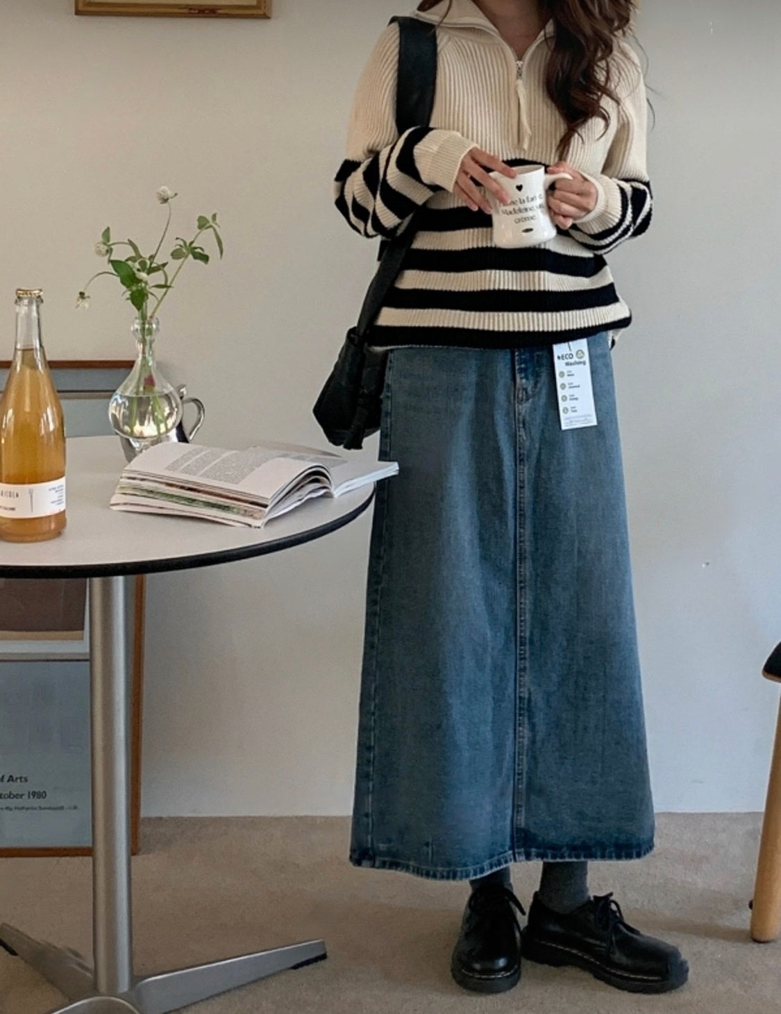 washed denim long skirt