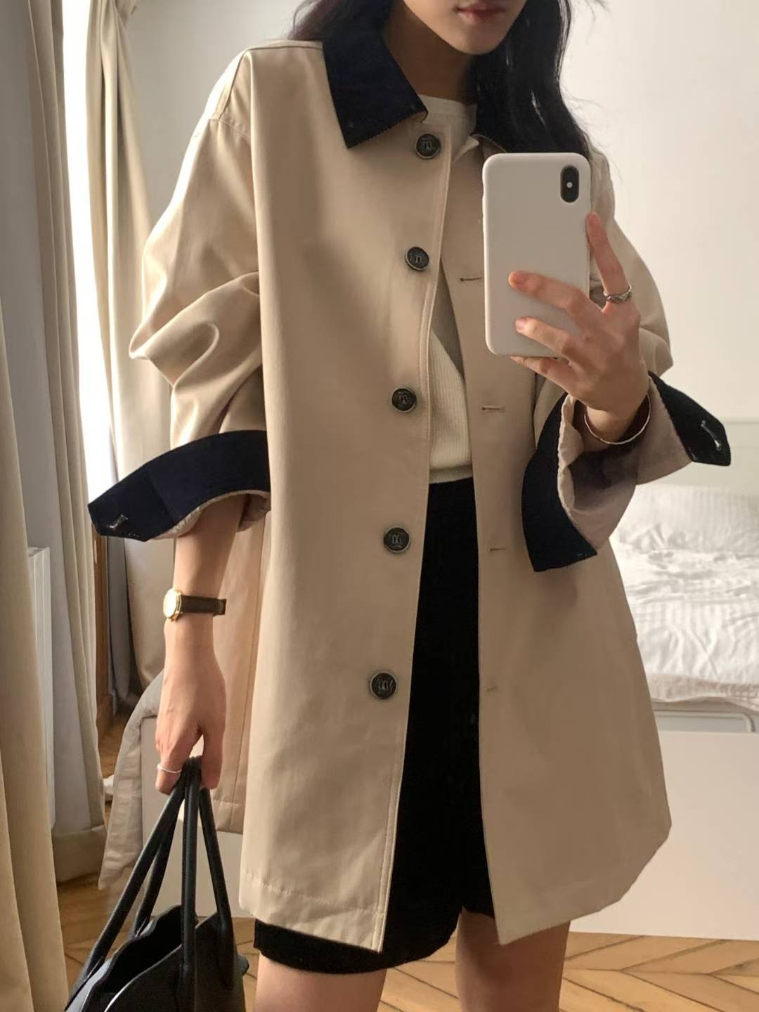拼色trench coat