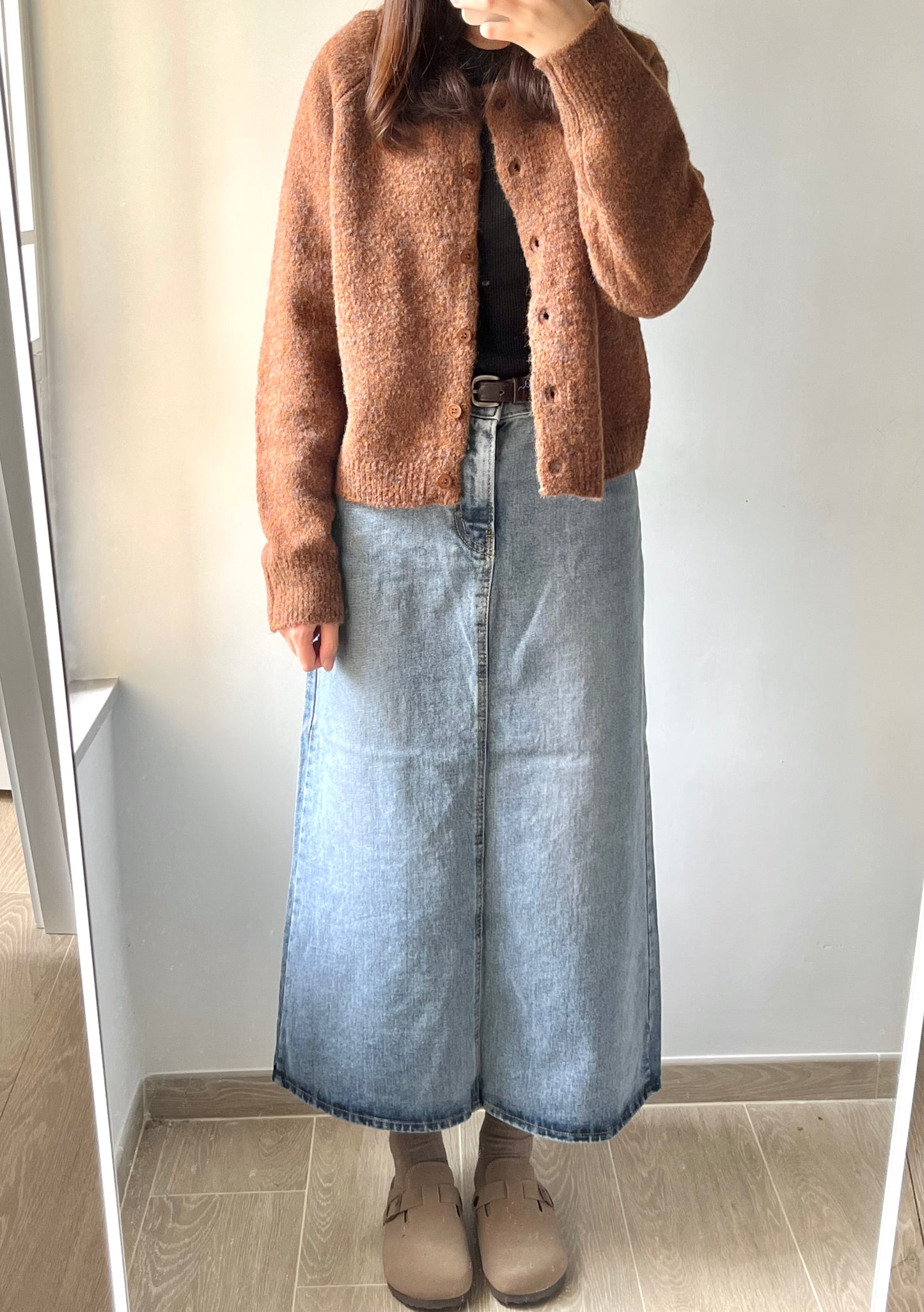washed denim long skirt