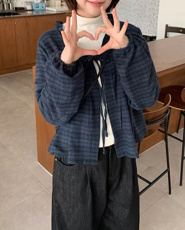 日系ruffle邊綁帶上衣