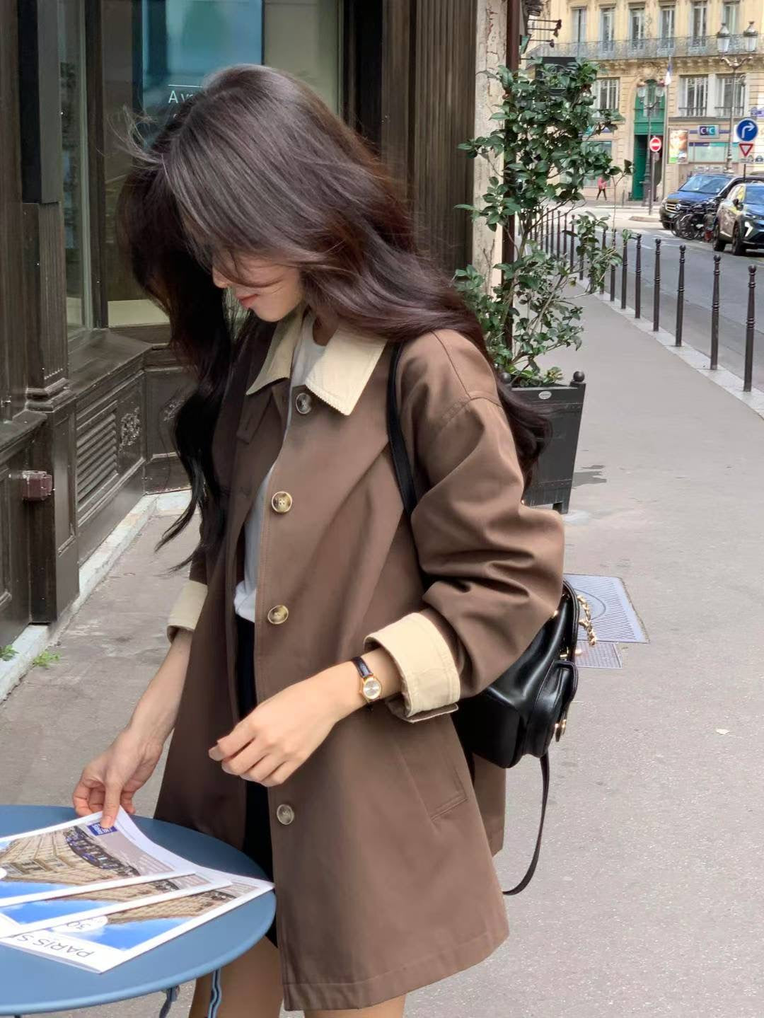 拼色trench coat