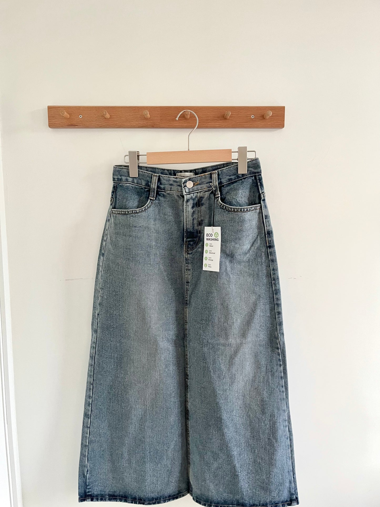 washed denim long skirt