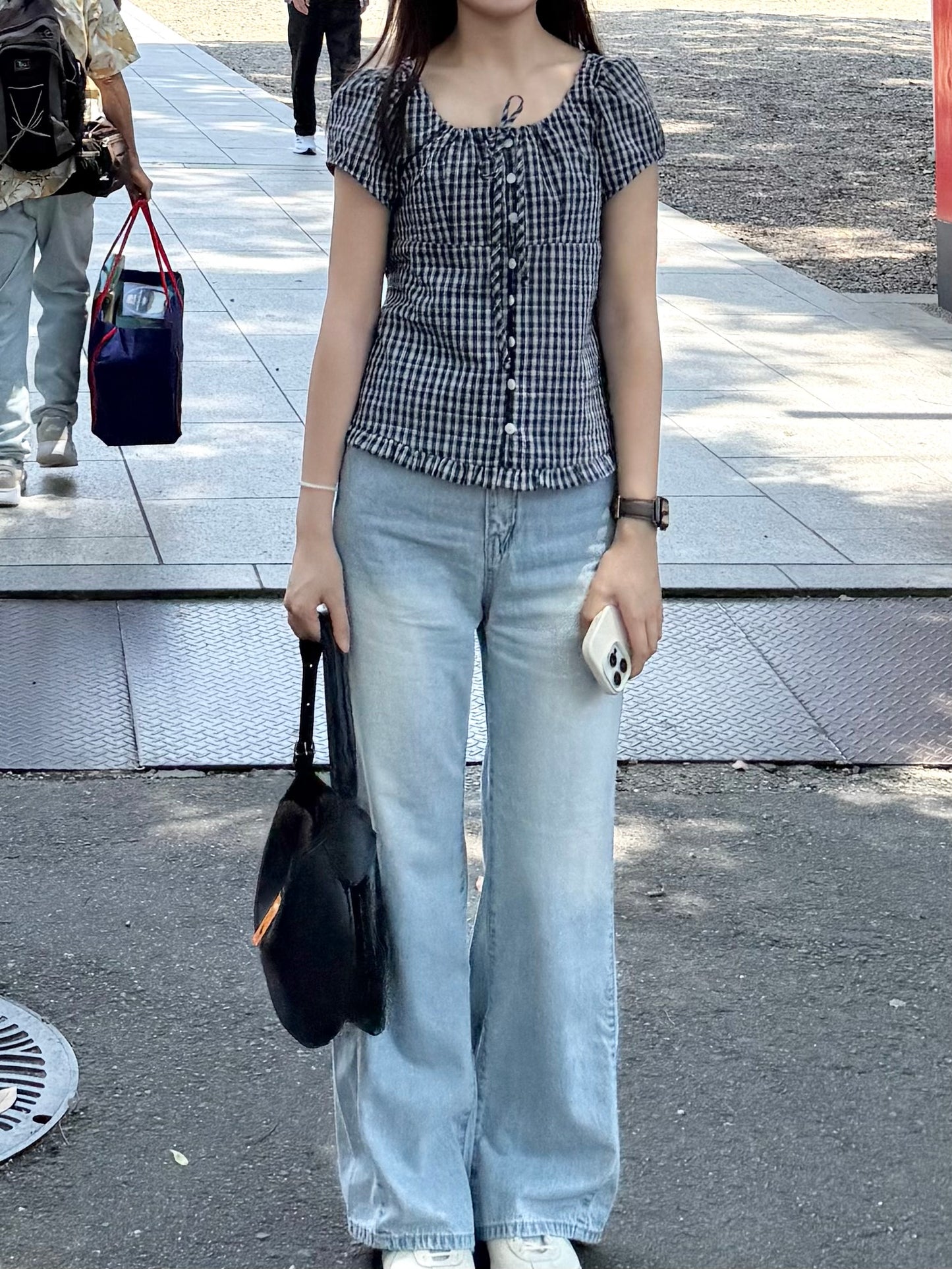 店主自留🩵淺藍微喇叭側寬牛仔褲