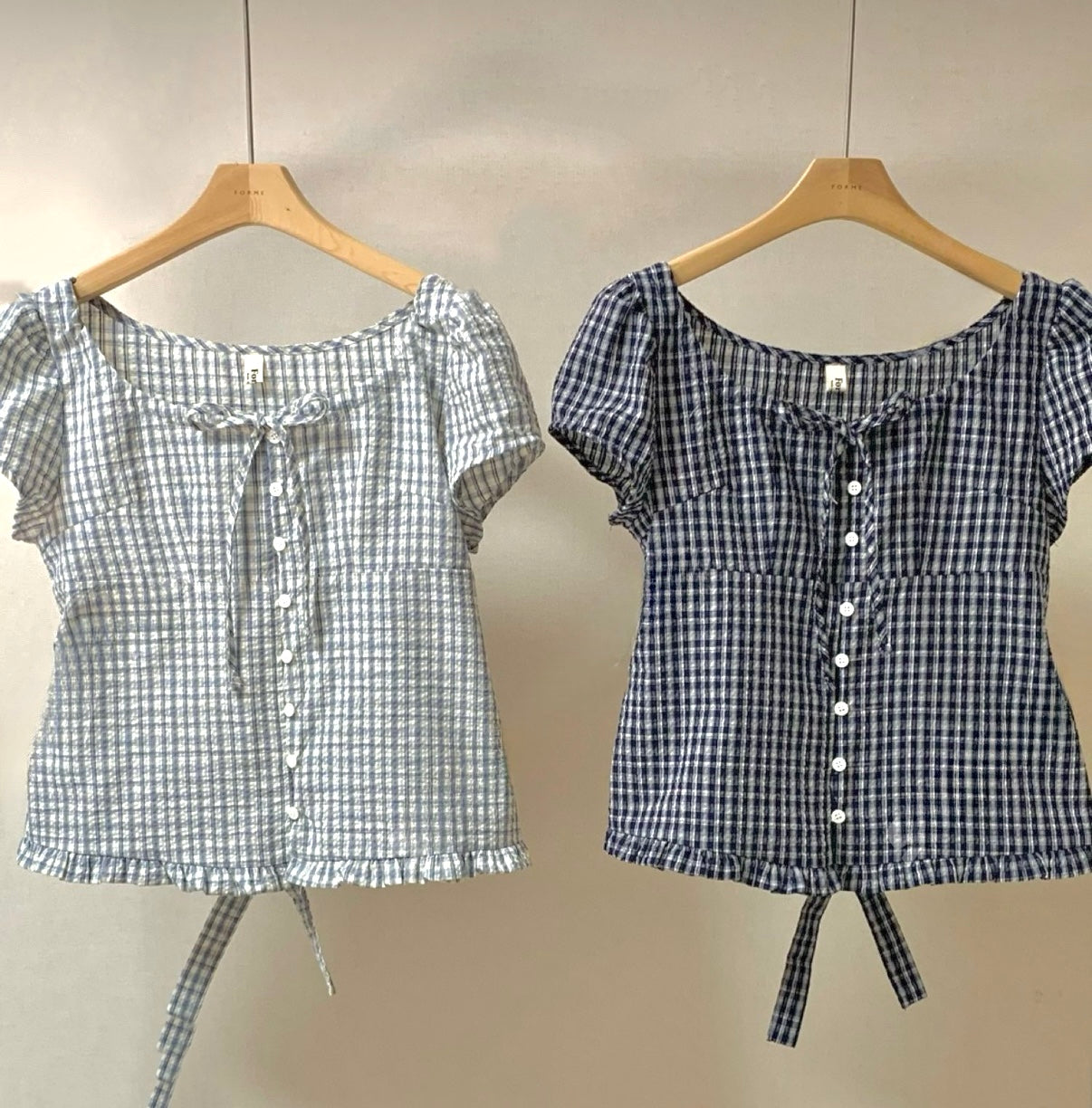 氣質感格仔ribbon blouse🩵