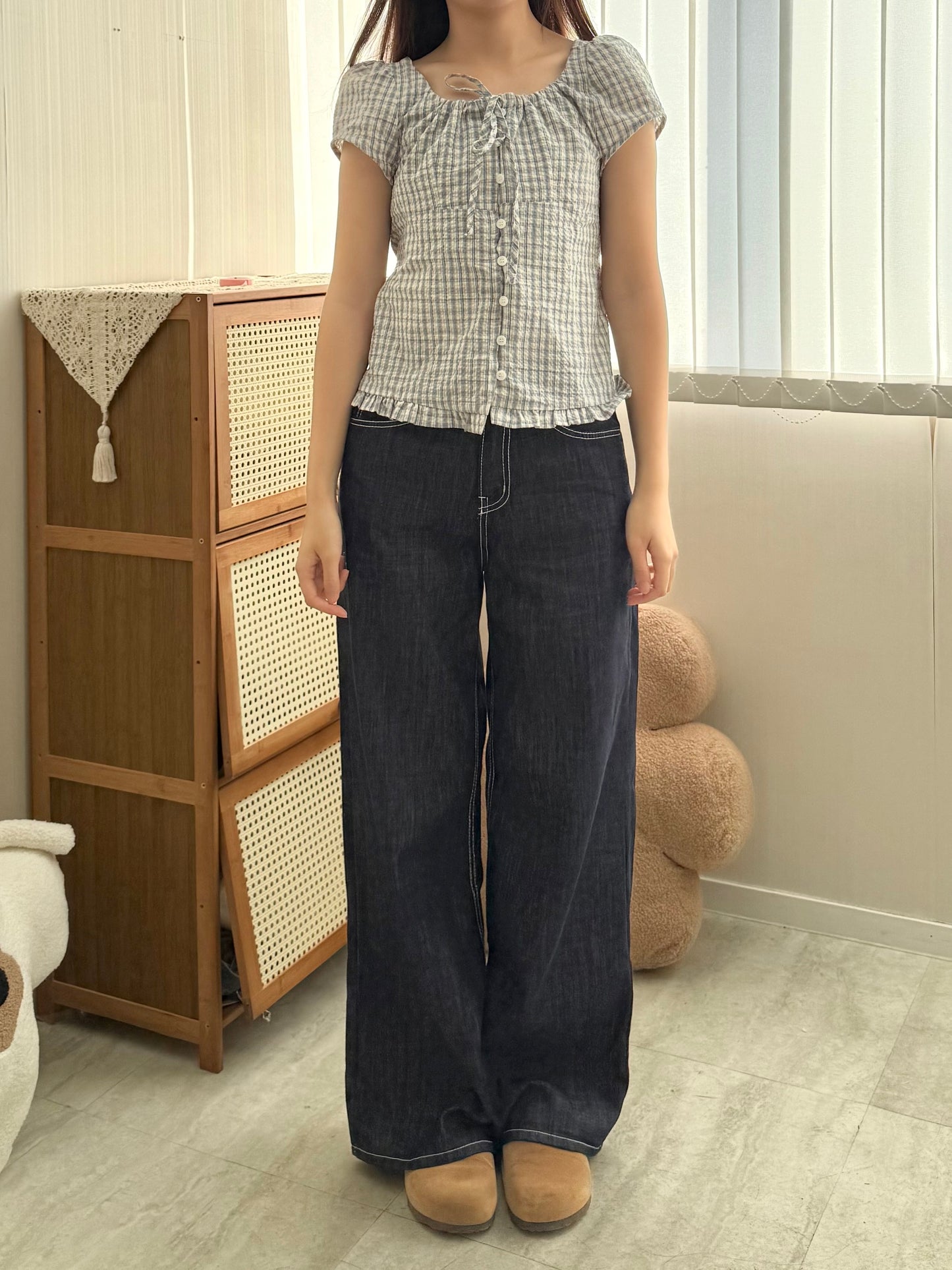 氣質感格仔ribbon blouse🩵