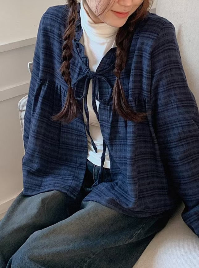 日系ruffle邊綁帶上衣