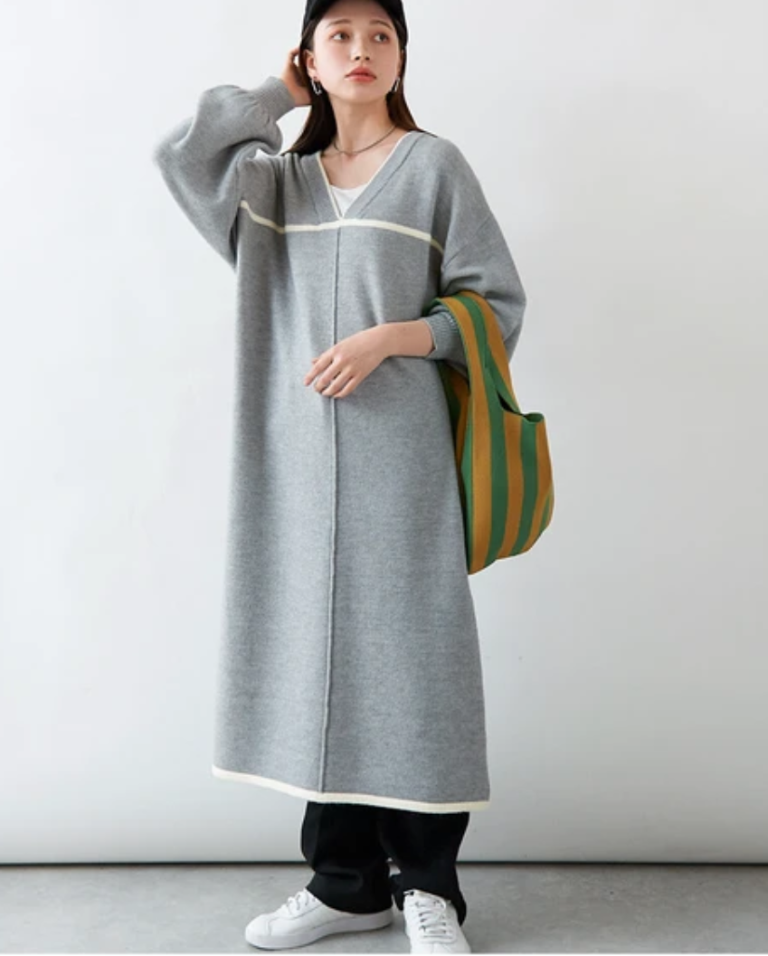 [JP] Color patchwork knitted dress