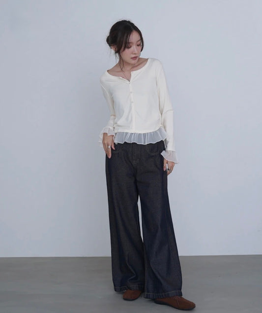 [JP] Hem Frill Henley Neck Cut and Sew