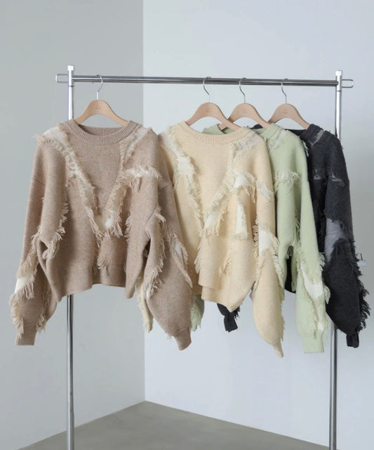 [JP] Shaggy jacquard knit tops