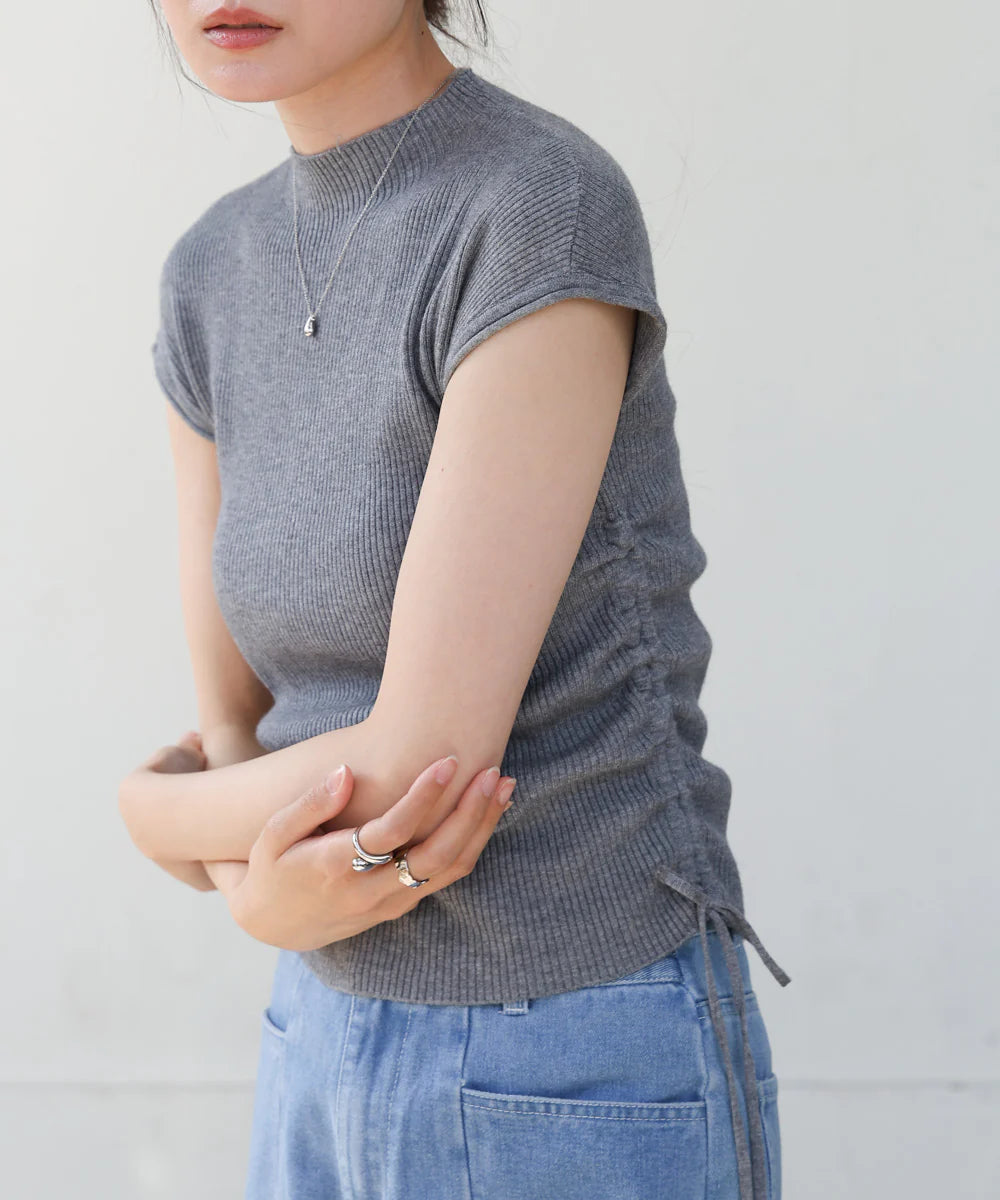 [JP] Petite high neck side shirred tops