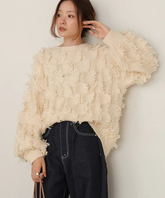 [JP] fringe knit tops