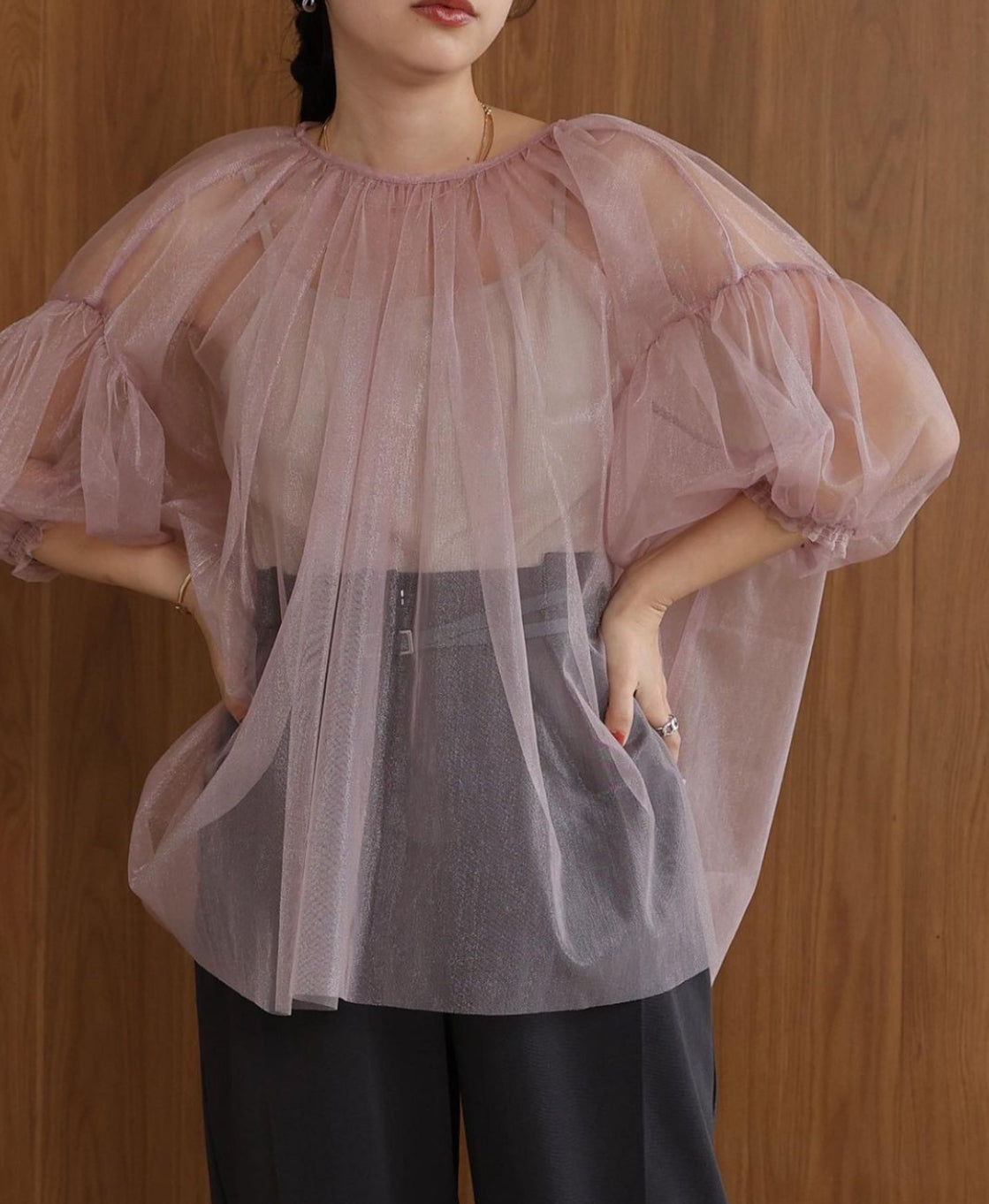 [JP] TULLE LAME GATHERED TOPS