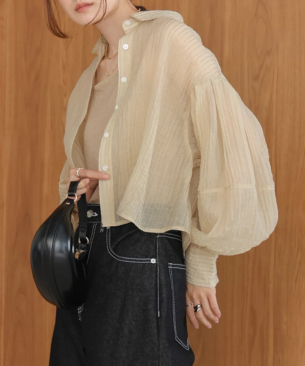 [JP] tuck sleeve compact sheer shirt blouse