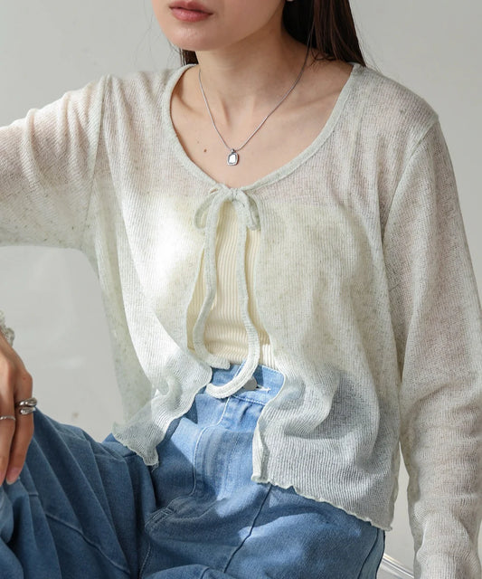 [JP] Melange ribbon cardigan