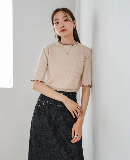 [JP] Wave Mellow Half Sleeve Ribbed Cut and Sew