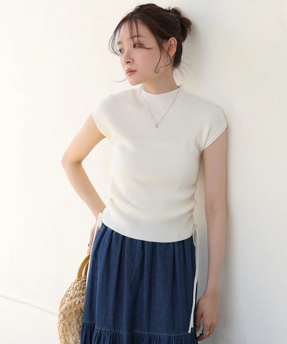 [JP] Petite high neck side shirred tops