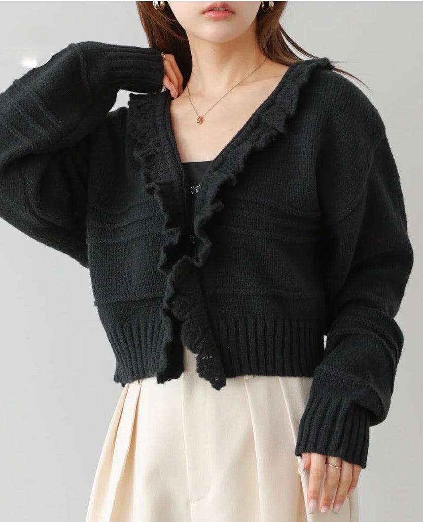 [JP] Brushed frill collar hook cardigan