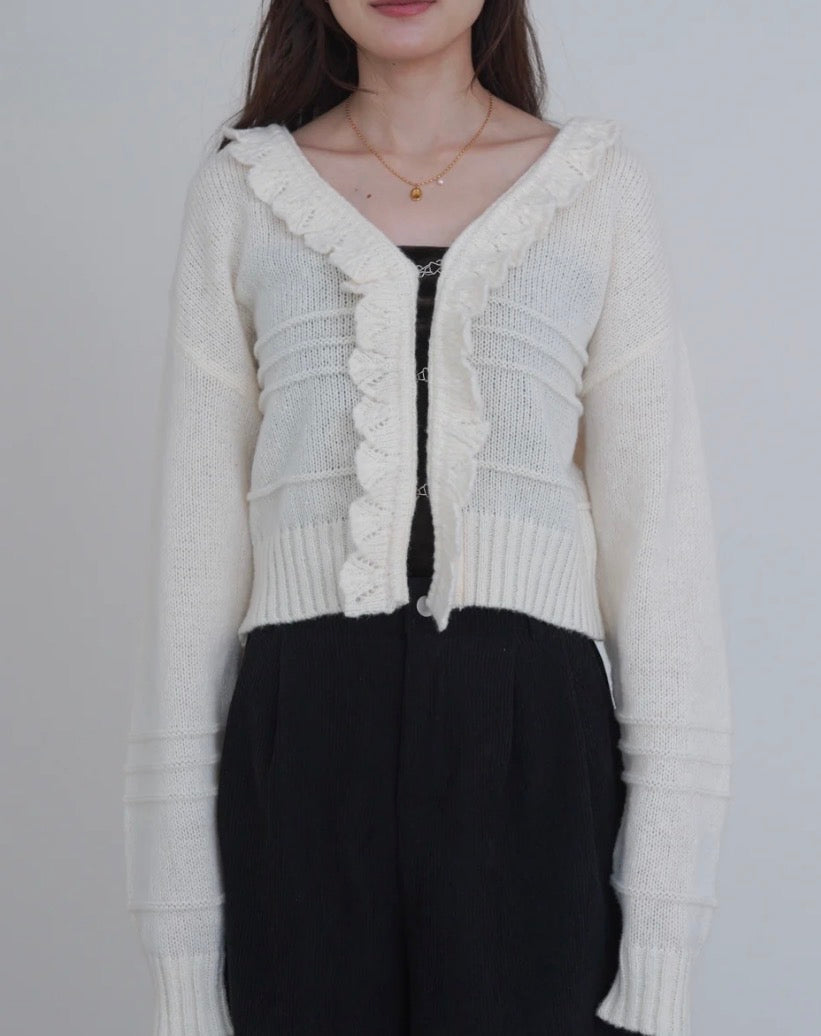 [JP] Brushed frill collar hook cardigan