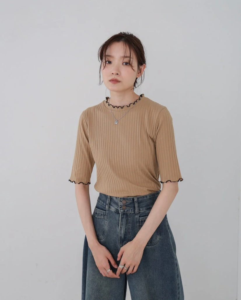 [JP] Wave Mellow Half Sleeve Ribbed Cut and Sew