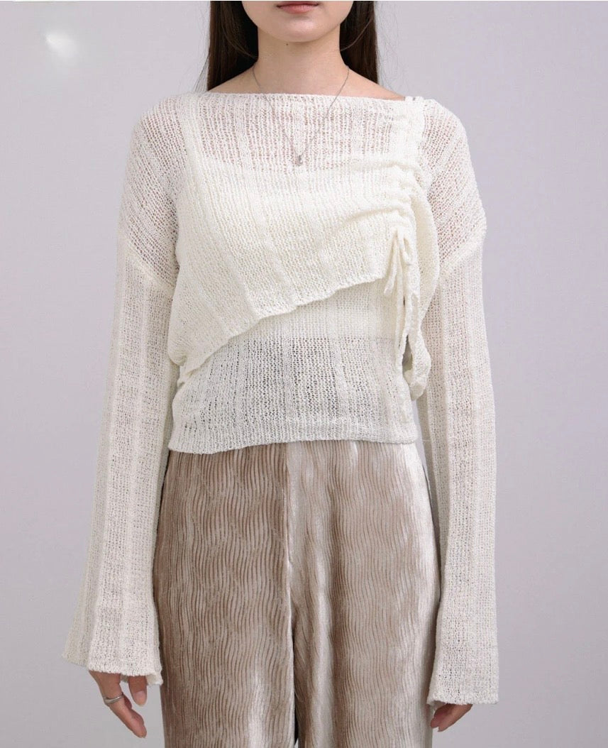[JP] Shirring Ribbon Cropped Length Tops x Cami Set