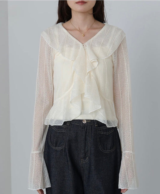 [JP] Sheer Frill Blouse
