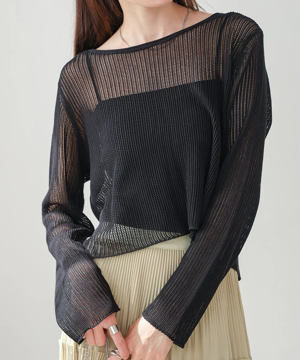 [JP] Back Design Mesh Knit Tops
