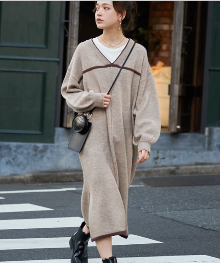 [JP] Color patchwork knitted dress