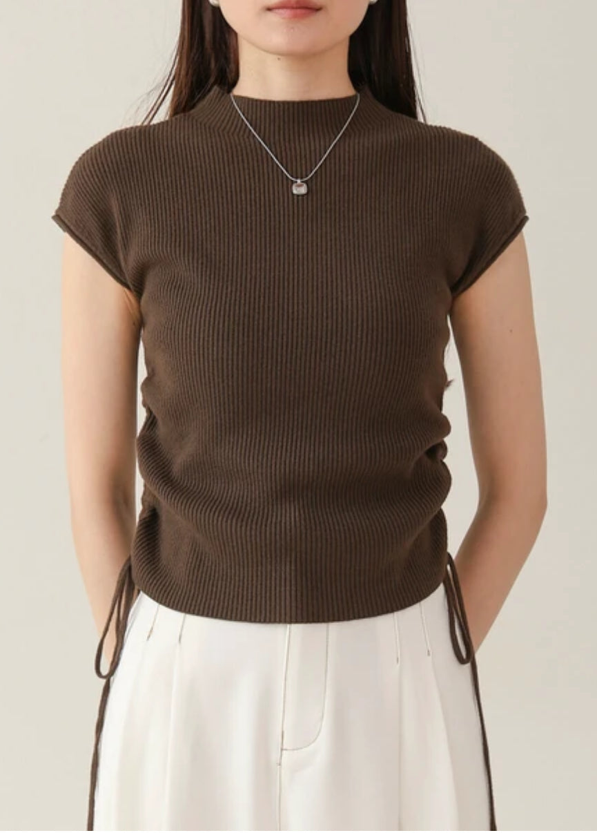 [JP] Petite high neck side shirred tops