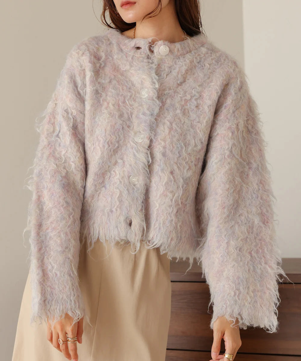 [JP] mix shaggy knit cardigan