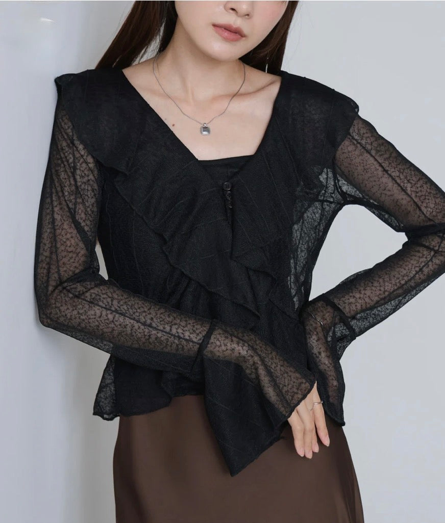 [JP] Sheer Frill Blouse
