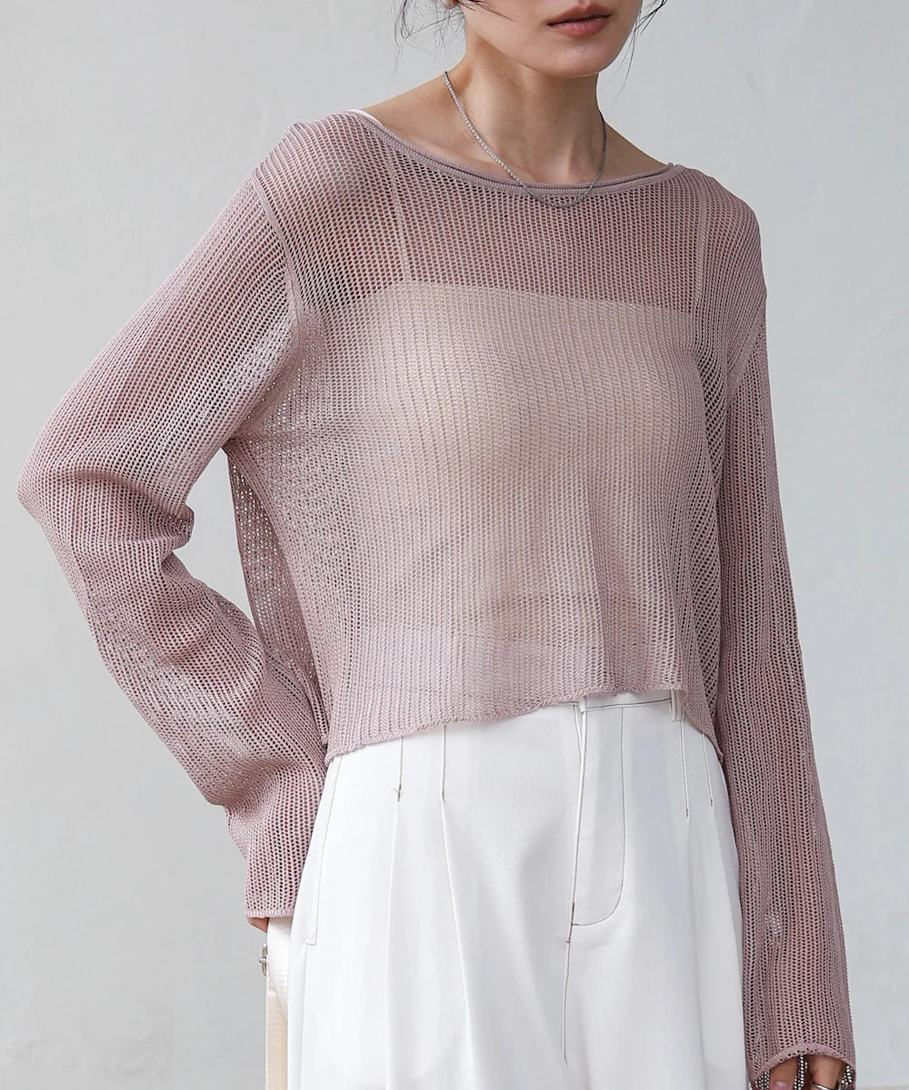 [JP] Back Design Mesh Knit Tops