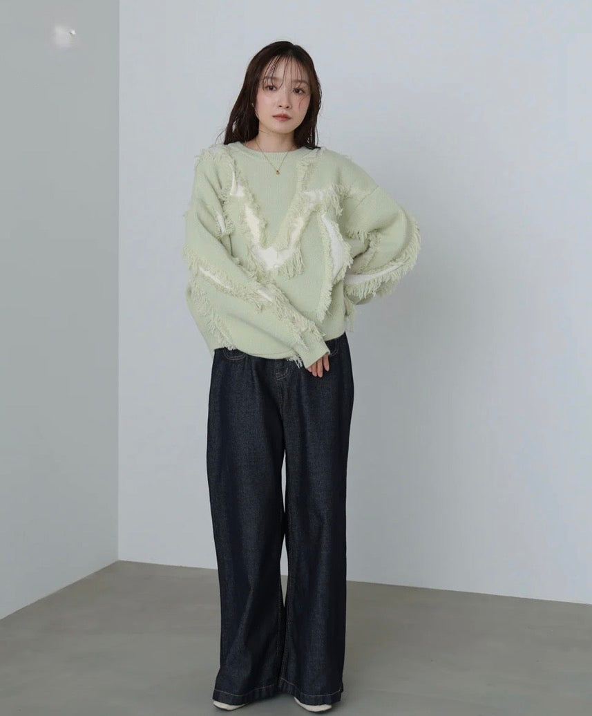 [JP] Shaggy jacquard knit tops