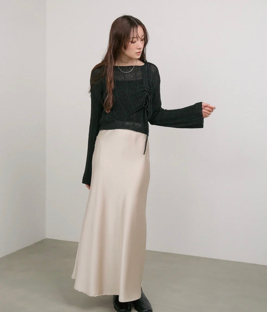 [JP] Shirring Ribbon Cropped Length Tops x Cami Set
