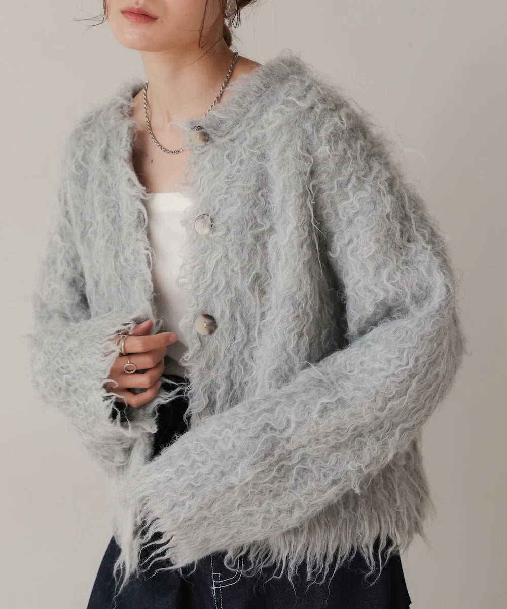 [JP] mix shaggy knit cardigan