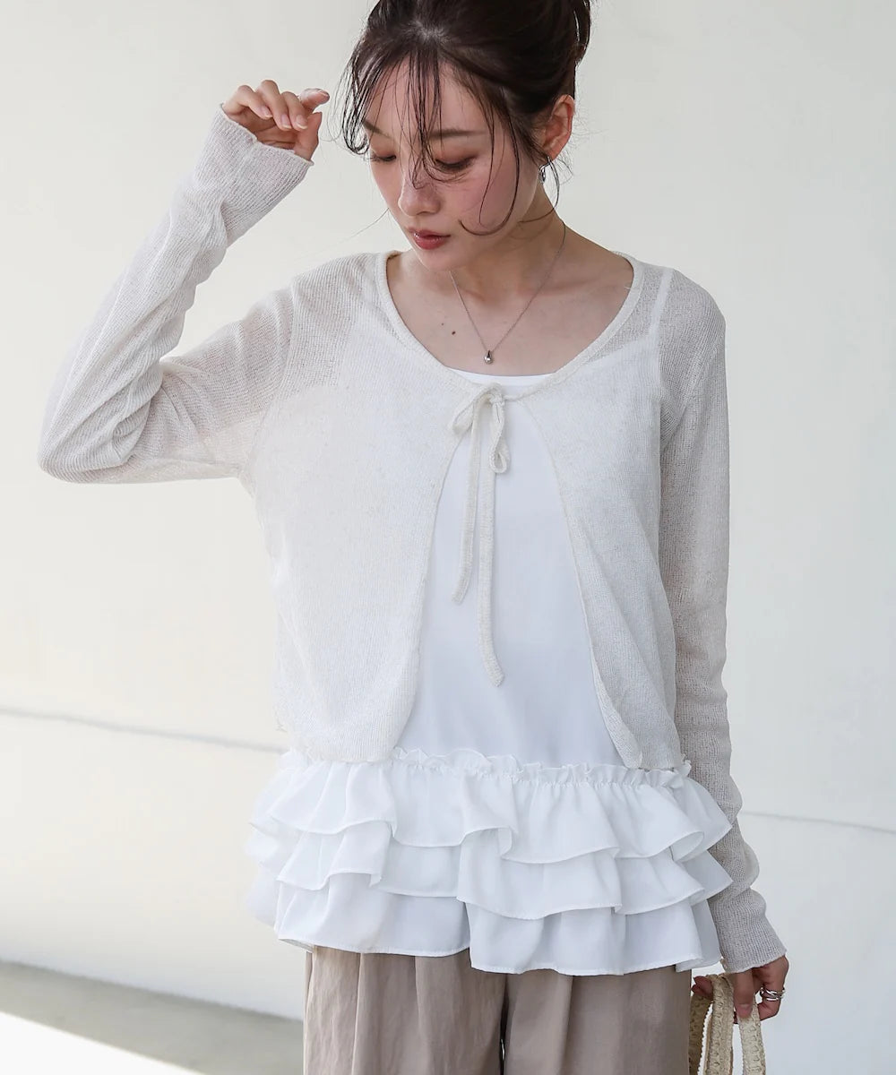 [JP] Melange ribbon cardigan