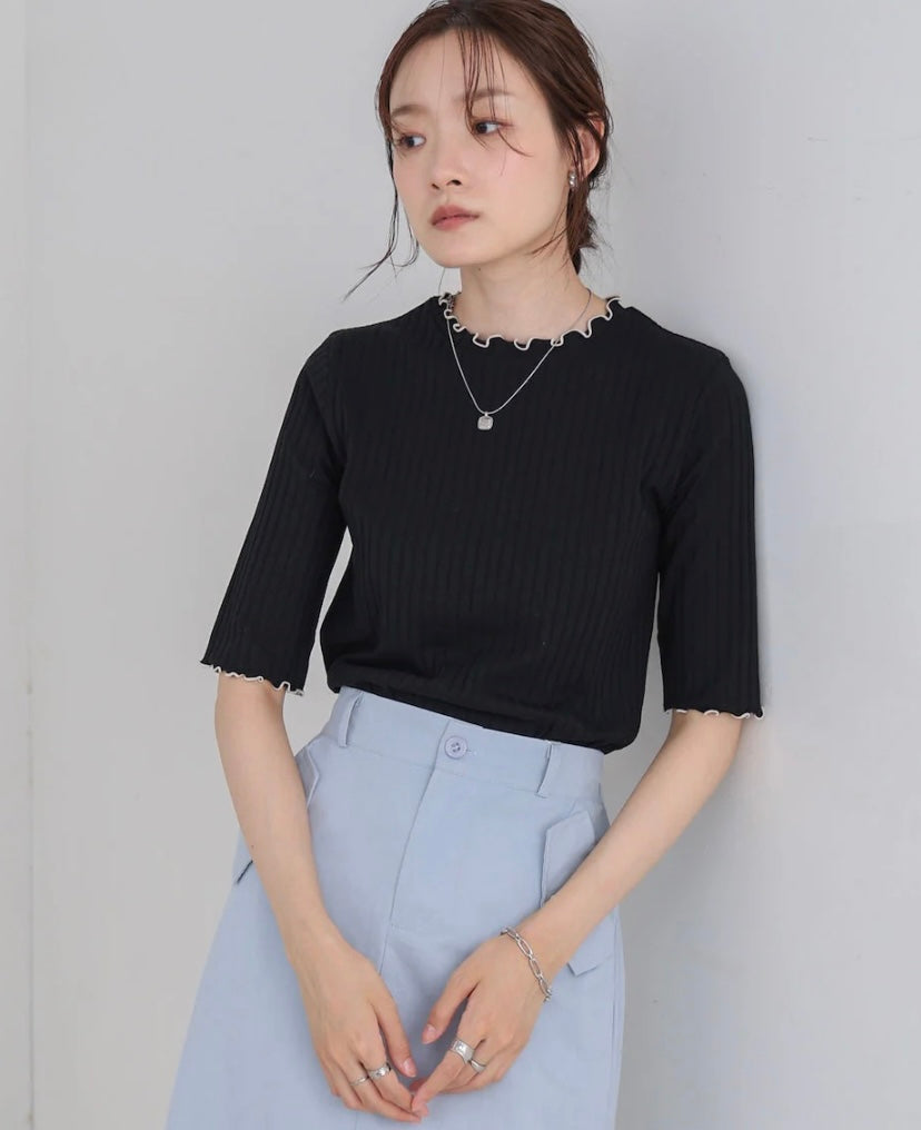 [JP] Wave Mellow Half Sleeve Ribbed Cut and Sew