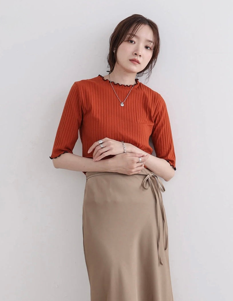[JP] Wave Mellow Half Sleeve Ribbed Cut and Sew