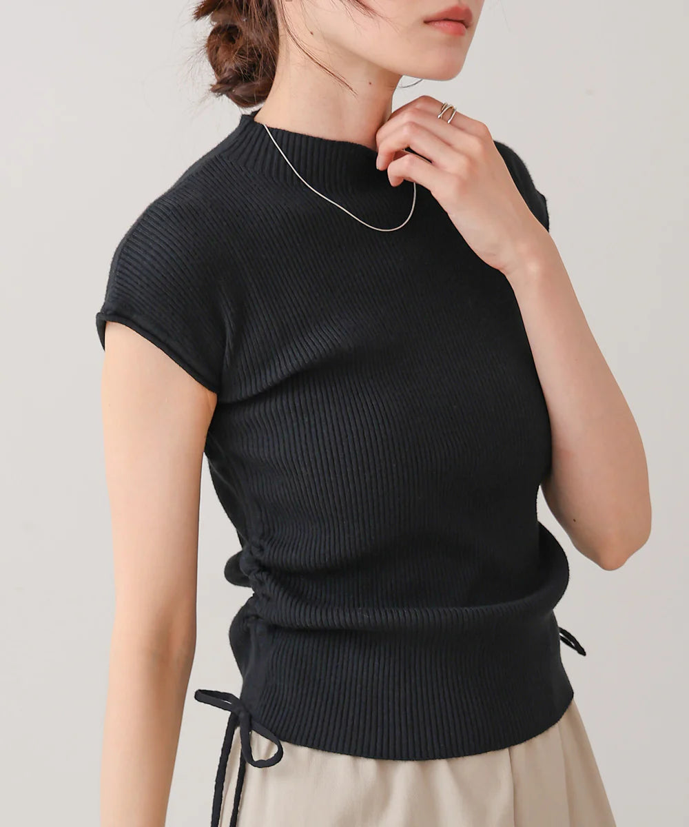 [JP] Petite high neck side shirred tops