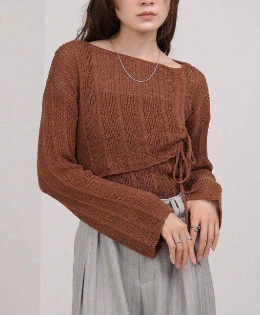 [JP] Shirring Ribbon Cropped Length Tops x Cami Set