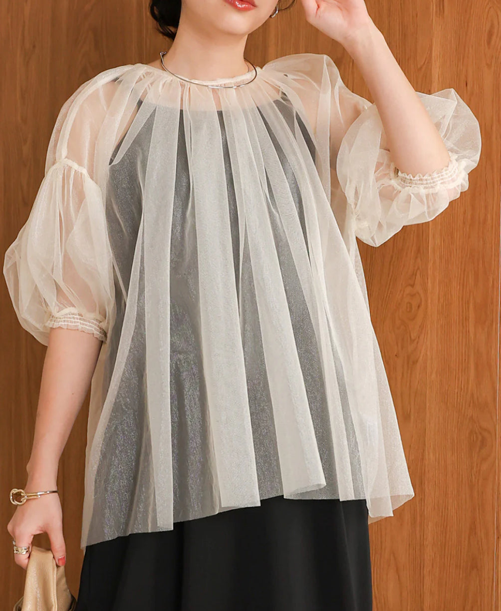 [JP] TULLE LAME GATHERED TOPS