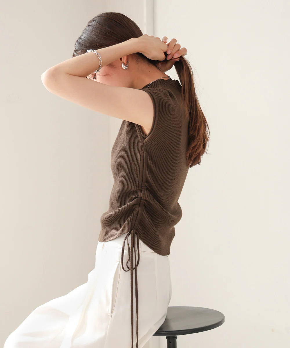 [JP] Petite high neck side shirred tops