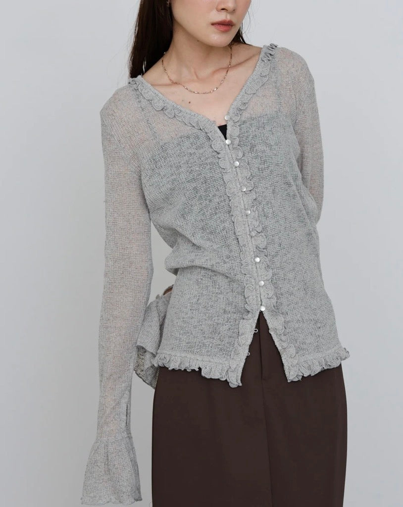 [JP] Tight silhouette frill cardigan