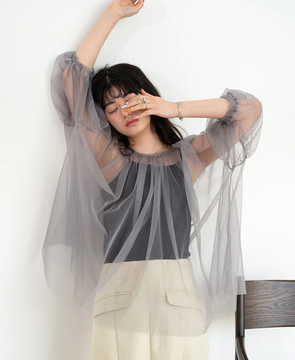 [JP] TULLE LAME GATHERED TOPS