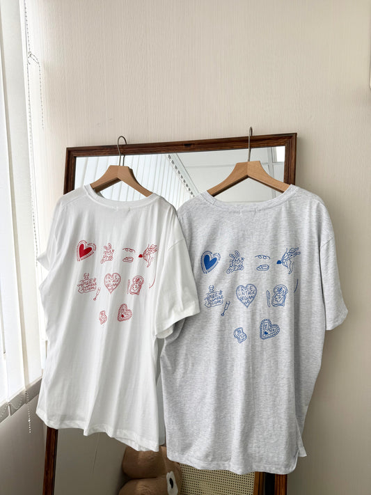 可愛doodle棉質寬鬆tee