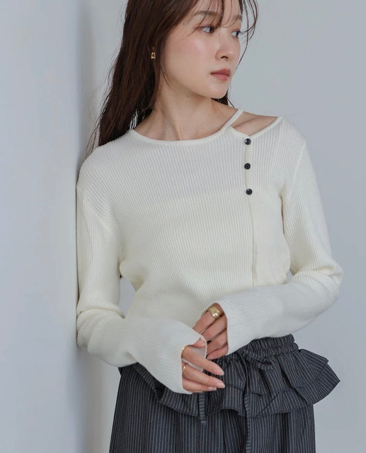 [JP] Shoulder slit knit tops