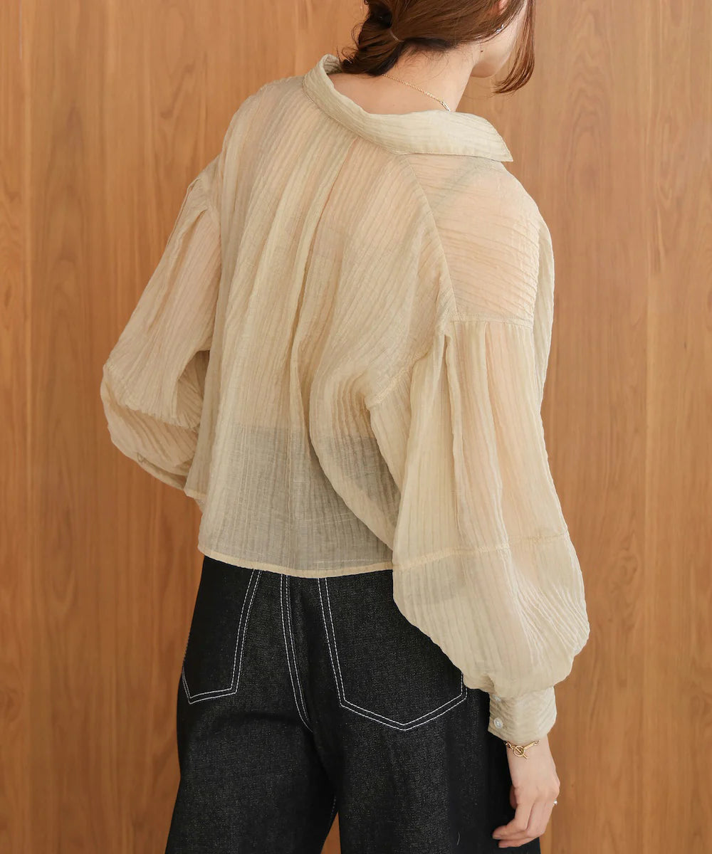 [JP] tuck sleeve compact sheer shirt blouse