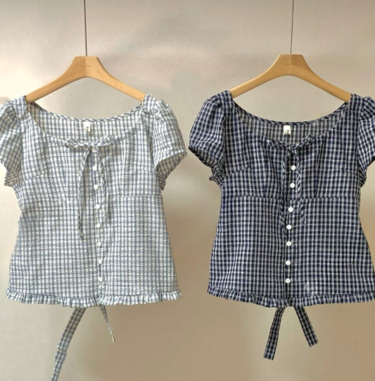 氣質感格仔ribbon blouse🩵