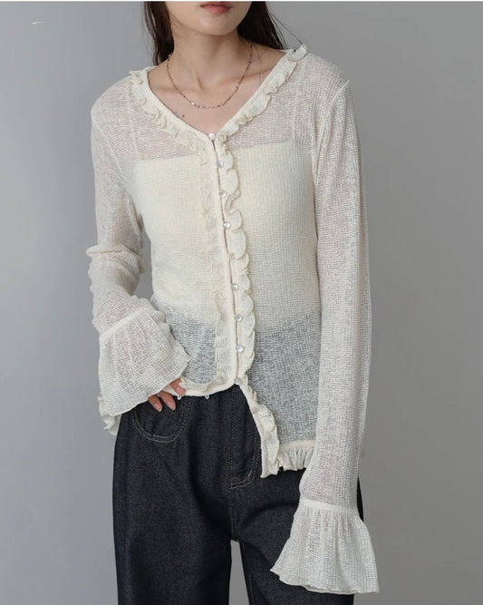 [JP] Tight silhouette frill cardigan