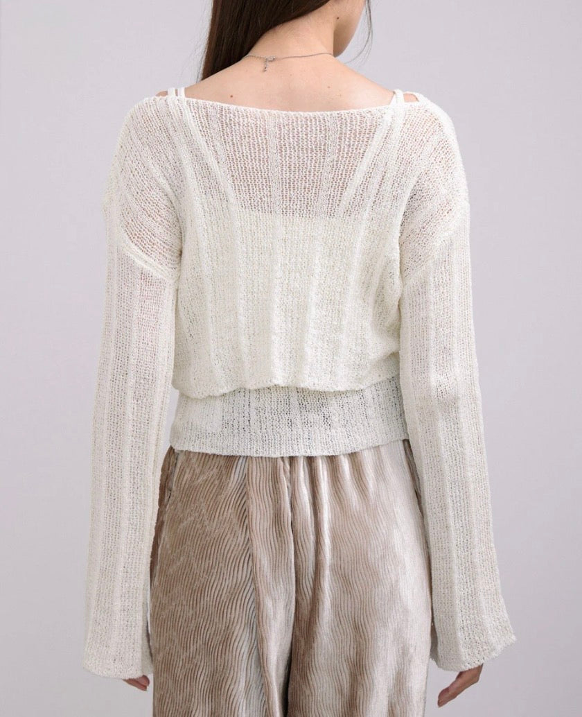 [JP] Shirring Ribbon Cropped Length Tops x Cami Set