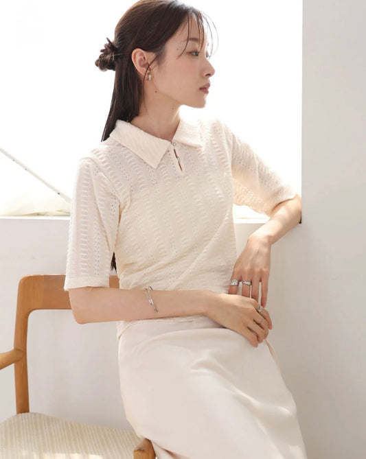 [JP] Cut lace polo Tee